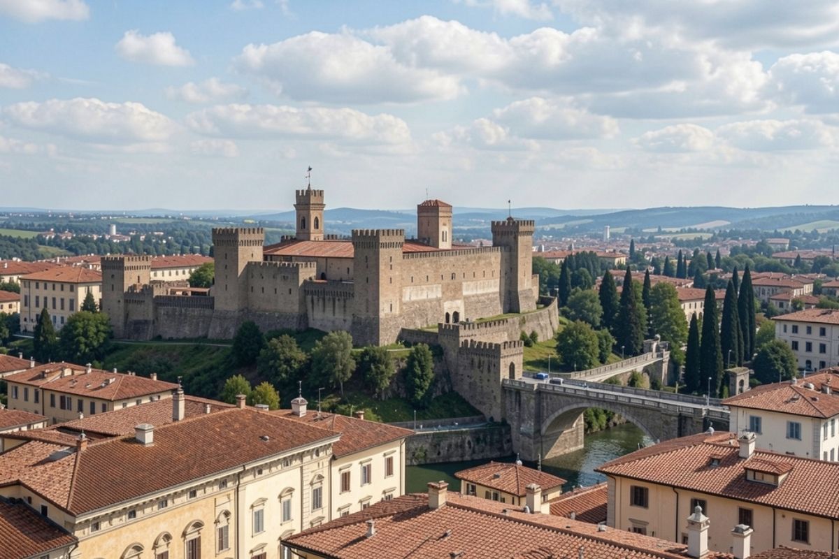 Vista panoramica di Gorizia con il Castello e il Ponte di Transalpina