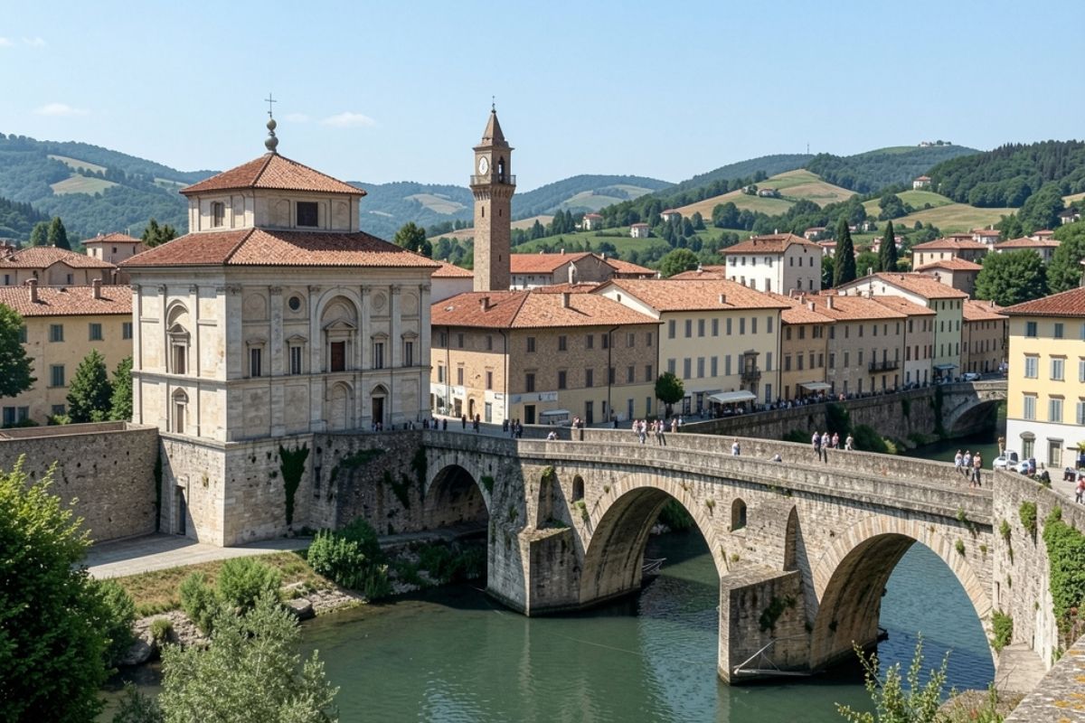 Vista panoramica di Cividale del Friuli con il Tempietto e il Ponte del Diavolo